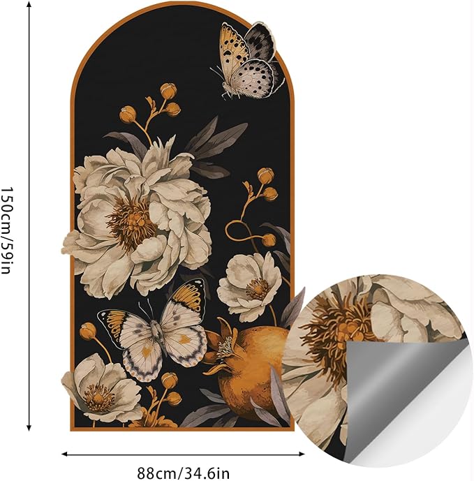 Boho Arch Wall Decals Vintage Floral Wall Sticker Peel and Stick 60"x 34.6" | Large Brown Flower Mural for Door Decor Removable Warm Peony Butterfly Wall Decal for Bedroom Living Room Office - Image 2