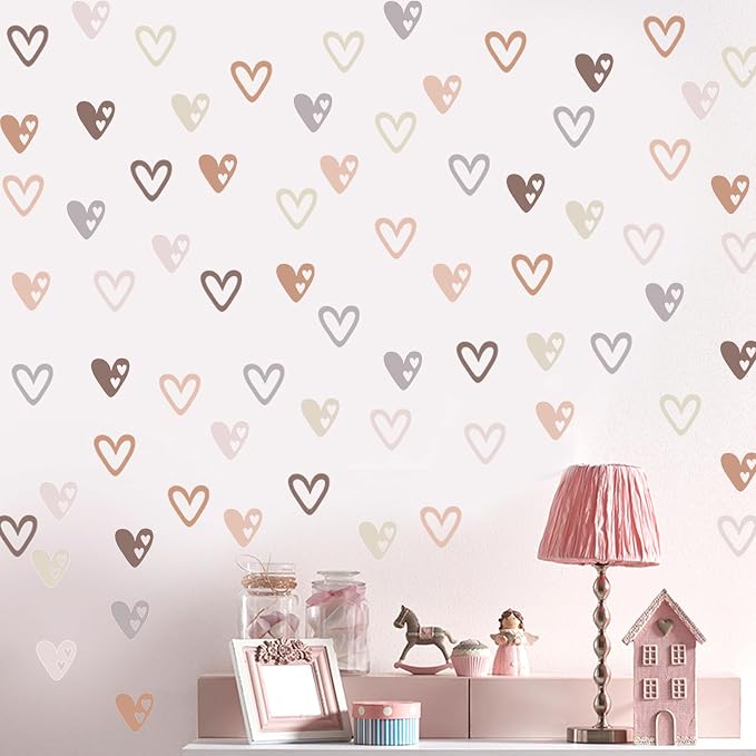 72 Pcs Boho Heart Wall Stickers, Love Shape Wall Decal for Girls Bedroom, Peel and Stick Art Vinyl Murals for Nursery Kids Room Décor, Removable Wall Decals DIY Cute Decorations by Unknown