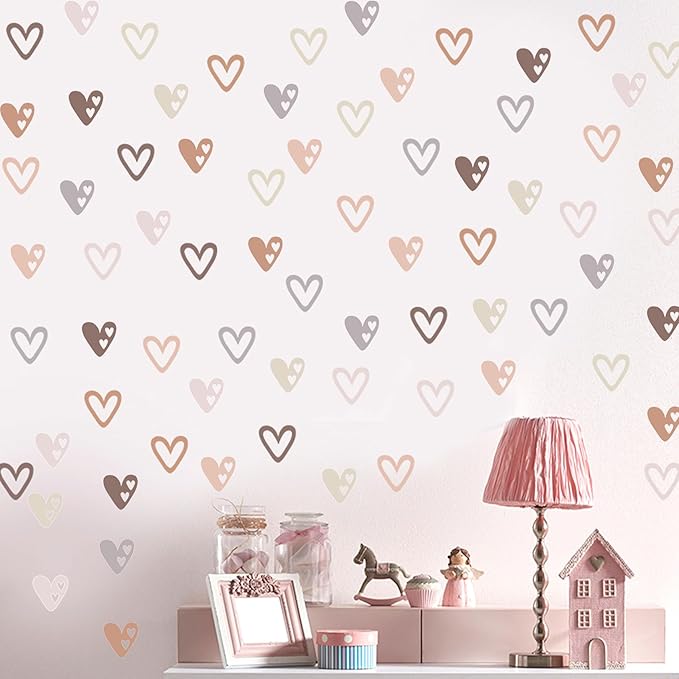 72 Pcs Boho Heart Wall Stickers, Love Shape Wall Decal for Girls Bedroom, Peel and Stick Art Vinyl Murals for Nursery Kids Room Décor, Removable Wall Decals DIY Cute Decorations - Image 7