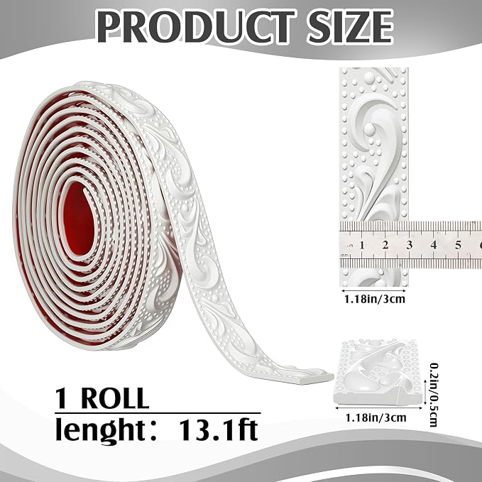 White Peel and Stick Crown Molding Trim, 13.1 ft X 1.2" - Image 3