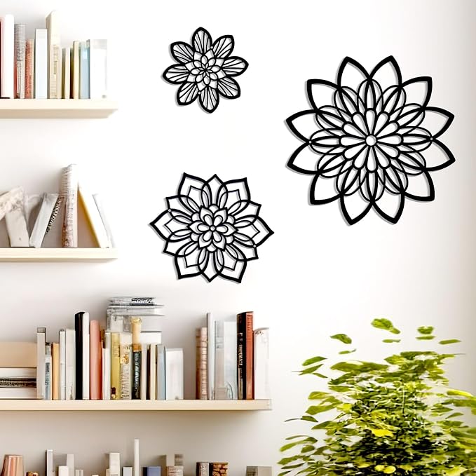 Zzbakress 3 Pcs Metal Flowers Wall Art Bathroom Wall Decor, Black Elegant | Farmhouse Flower Bathroom Decor Wall Decorations For Bathroom, Living Room, Office, Kitchen, Hallway And Outdoor - Image 2