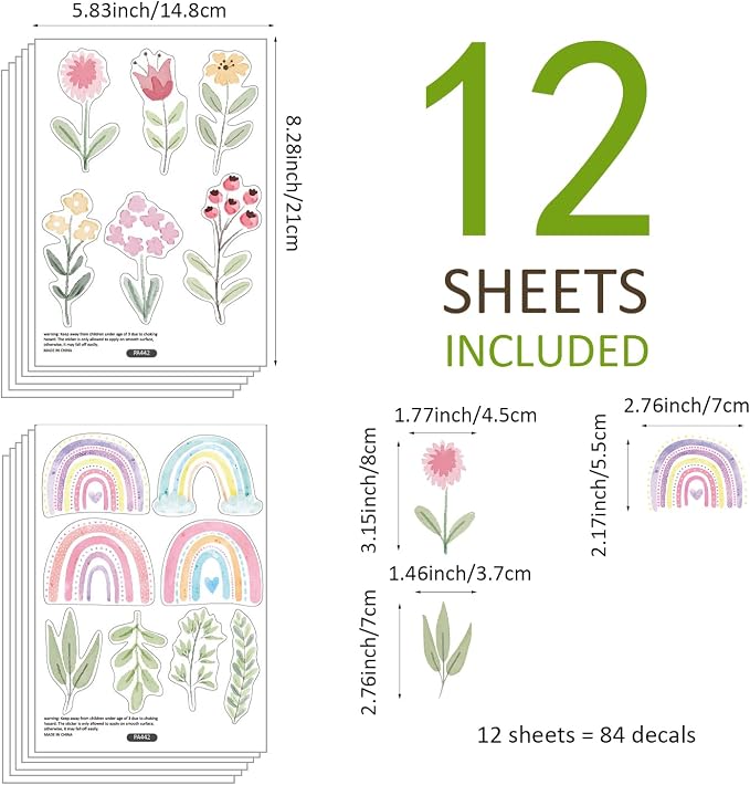Nursery Wall Stickers Boho Kids Room Decor Girls Bedroom Removable Wall Decals Vinyl Murals DIY Cute Decorations 12 Sheets - Image 8