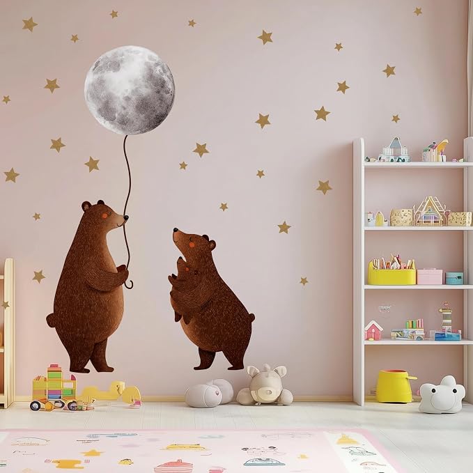 Animals Bear Wall Decal, Peel and Stick Nursery Animals Mural,Bears Stars and Moon Wall Stickers for Kids, Boys and Girls Room, Bedroom & Toddler Room Decor (Bear Stars and Moon Wall Decor) - Image 6