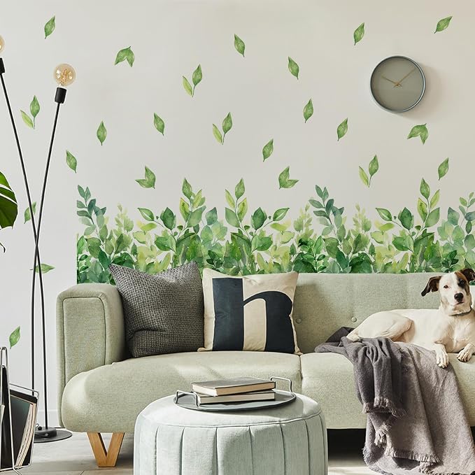 3 Pieces Green Leaves Wall Decals Vinyl Green Vines Wall Stickers Removable Art Murals Peel and Stick Leaves Decor for Girls Bedroom Living Room Nursery - Image 3