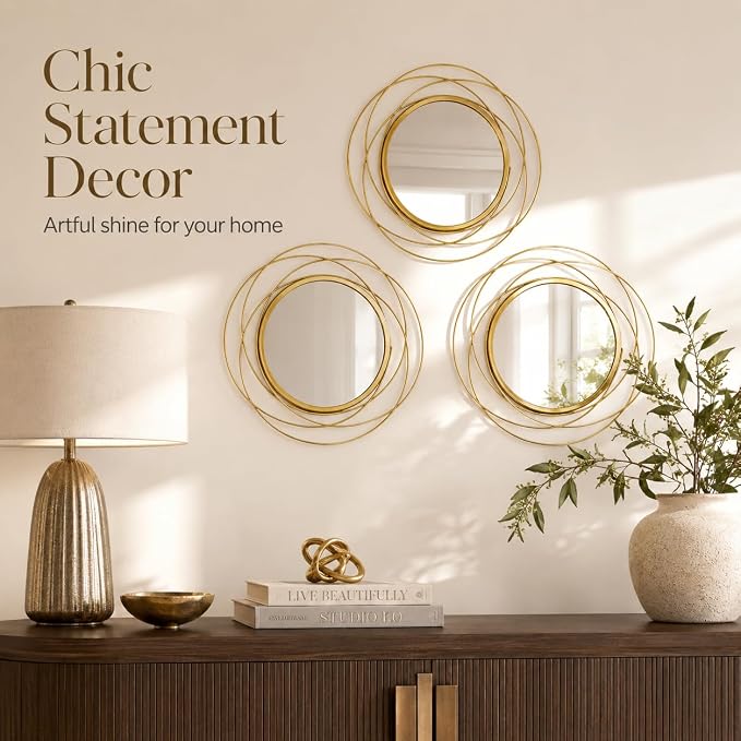 Gold Sunburst Mirror 12x12 Inch, Metal Sun Wall Decor, Small Round Decorative Wall Mirror for Living Room, Bedroom, Entryway, Bathroom - Image 2