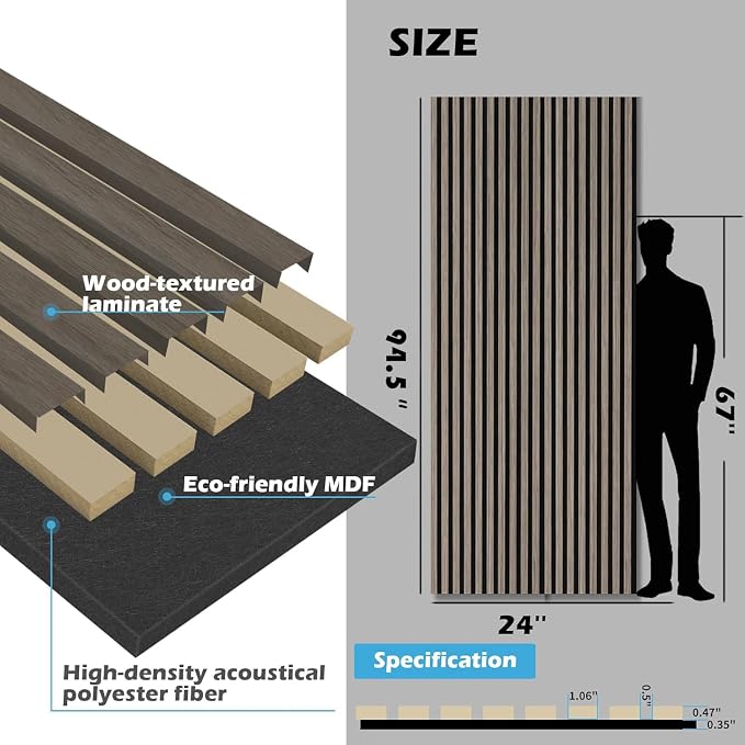 Art3d 2-Pack 94.5" x 24" Acoustic Wood Panels for Wall, 31 sq.ft Soundproof Wood Slat Panels, 3D Fluted Sound Absorbing Paneling for Interior Wall Decor, Living Room, Bedroom - American Walnut - Image 4