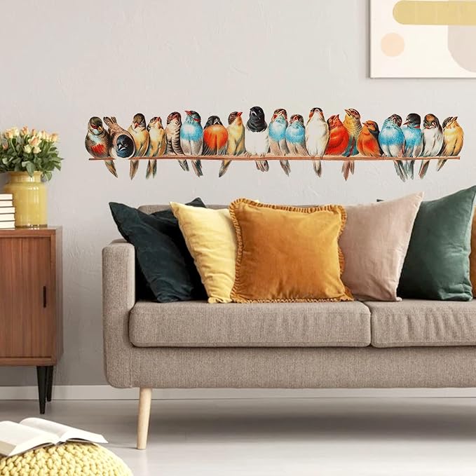 Watercolor Bird On Wire Wall Decals, Removable Creative Bird Wall Stickers, Lifelike Lovely Birds Decor, DIY Vinyl Art Murals for Boys Girls Kids Bedroom Living Room Nursery Decoration (Large) - Image 2