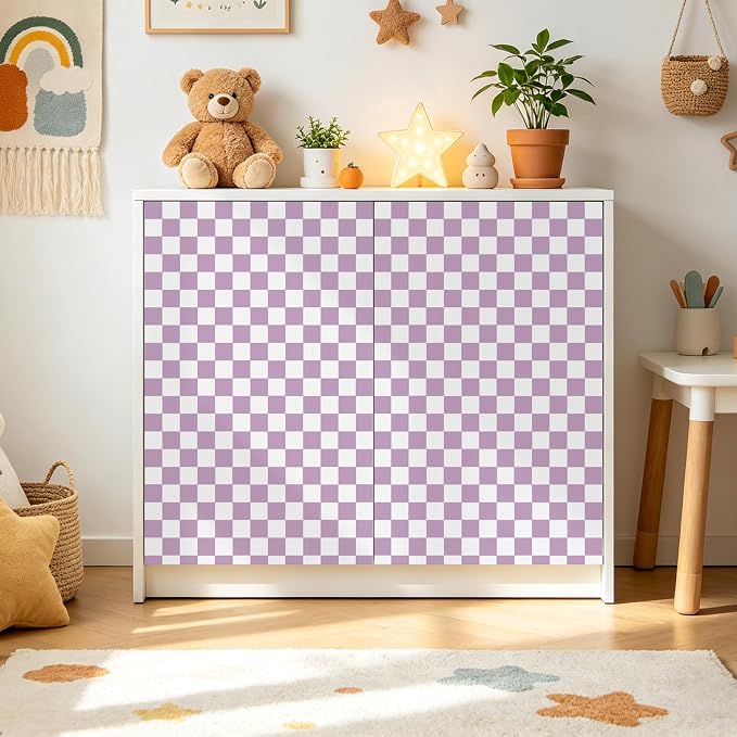 Purple and White Contact Paper Mosaic Checkered Peel and Stick Wallpaper 17.3"x120" Self Adhesive Waterproof Vinyl Roll for Bathroom Kitchen Backsplash Cabinets Shelf Liners Drawers - Image 7