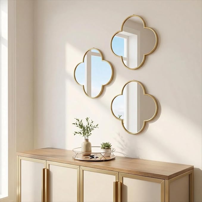 DECANIT Decorative Wall Mirrors Set of 3,Gold Clover Hanging Mirrors with Scalloped Frame for Living Room, Bedroom & Entryway, Accent Wall Decor - Image 5
