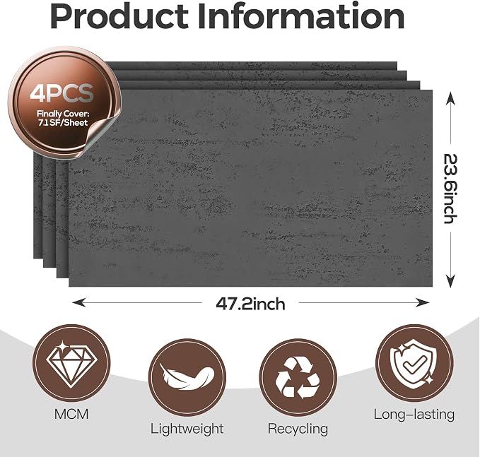 KASARO 3D Faux Stone Wall Panels, 4 PCS MCM Flexible Wainscoting Panels for Exterior/Interior Decor, Modified Clay Material, Accent for Home, Art, Commercial, Cement Grey, 47.2 × 23.6 inch - Image 6