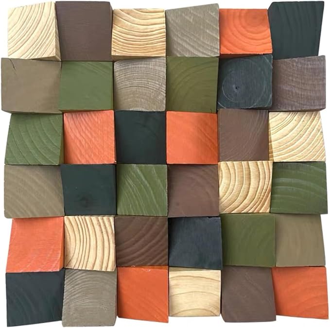 Geometric 3D Wood Wall Art Decor, 11.8"x11.8" Natural Solid Wood Mosaic Wall Tiles, Decorative Sound Diffuser Panels for Living Room TV Background, Home Theater, Bedroom, Easy Install by AIKEAIKESI