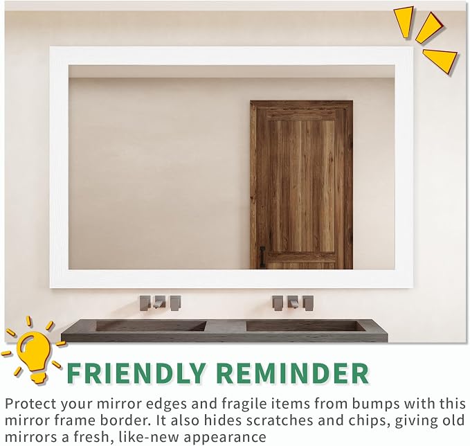 Peel and Stick Wallpaper Borders 390” x 4” Self Adhesive Mirror Frame Border Wood Grain DIY for Kitchen Bathroom Mirror Removal Border Sticker Wall Decor Cover 10.8 Sq.Ft, White Wood - Image 7