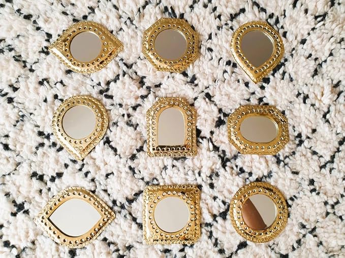 Set of 5 Small Decorative Wall Mirrors – Gold Brass Handmade Mirror Set | Round, Arch, Oval, Octagon, Eye Shapes | Living Room, Bedroom, Home Wall Decor (5, Rounded Edges) - Image 3