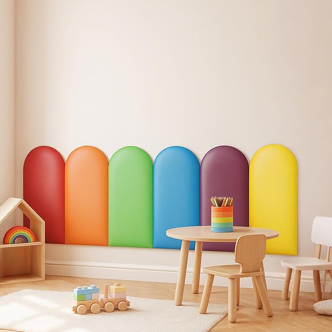Jetec 12 Pcs Kids Wall Padding Panels, 1.18 Inch Thick Foam Wall Protector, 15.75 x 7.87 Inch Soft 3D Rainbow Safety Panels for Nursery & Playroom by Jetec