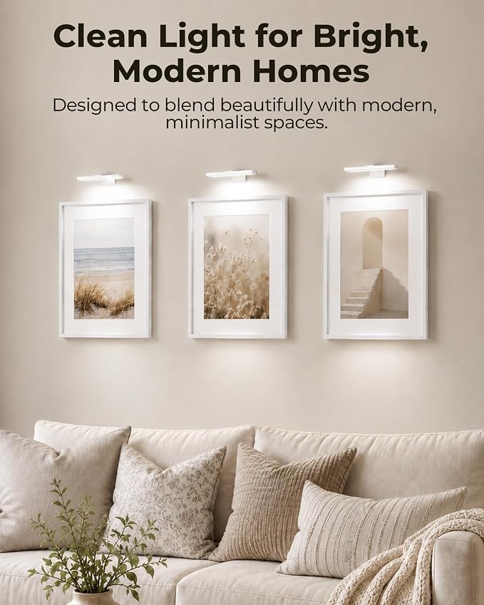EZVALO Picture Light for Wall, Rechargeable 2400mAh Lights Wireless with IR Remote, 3 Color & Dimmable Magnetic 7.8'' LED Lights Display for Painting, Living Room, Gallery, Bedroom(White-3P) - Image 2