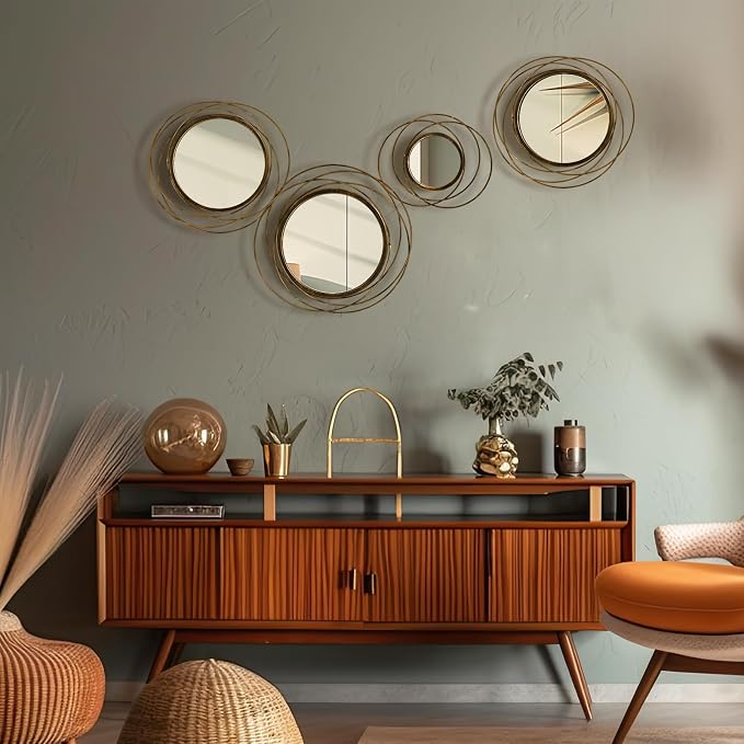 Hicarer 4 Pcs Decorative Wall Mirror Round Modern Circle Mounted Mirror Metal Wall Art Decor for Bedroom Living Room Entryway Dining Room Hallway (Bronze) - Image 5
