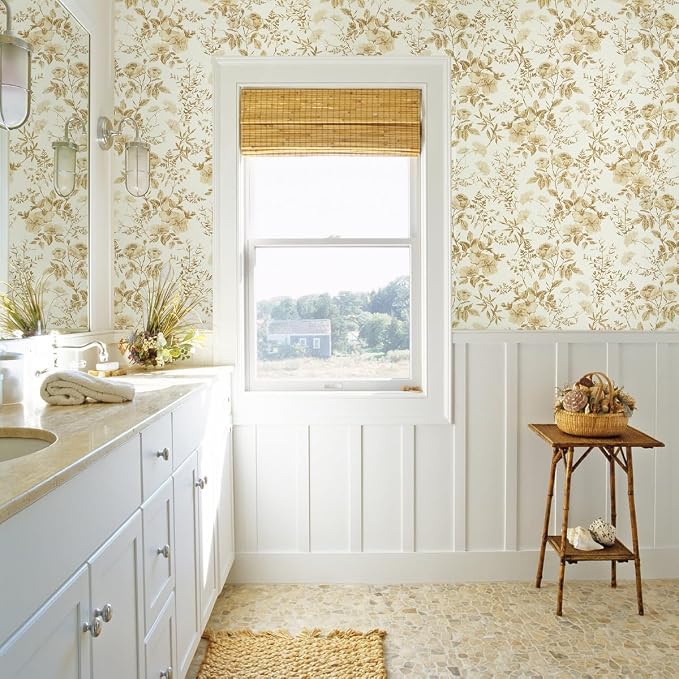 Erfoni Boho Floral Peel and Stick Wallpaper Floral Leaf Contact Paper | 16.9" x197" Yellow Brown Flower Self Adhesive Wallpaper DIY Removable Decoration Wallpaper for Accent Walls Covering - Image 4