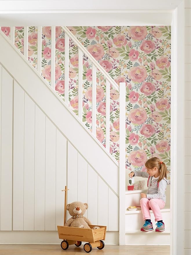 Orainege Floral Wallpaper Peel and Stick Wallpaper Peony Flowers | 16.9in x196.8in Floral Contact Paper Removable Self Adhesive Wall paper Decorative for Bedroom Living Room, Peachy - Image 3