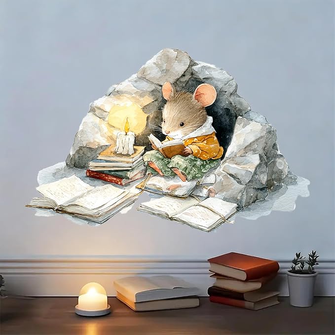 Mouse Wall Decals Stickers, Cute Animal Illustration Wall Art Peel and Stick, Removable Vinyl Wall Decor for Bedroom, Living Room, Office, Home Decoration - Image 3