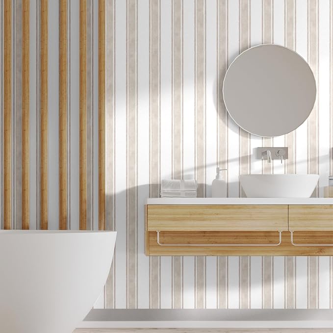 Affrolling Striped Peel and Stick Wallpaper 15.75"x118.11",Beige | Watercolor Self Adhesive Contact Paper, Removable for Bedroom Cabinet Furniture, Cute Decor for Nursery Craft Room DIY - Image 7