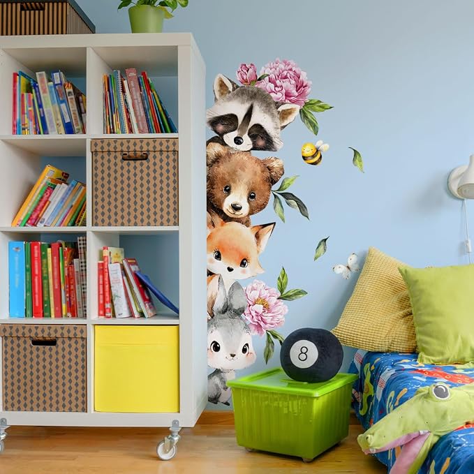 Woodland Animal Peeking Wall Decals, Removable Nursery Jungle Animals Butterflies, Flowers Wall Stickers for Kids, Boys and Girls Room, Bedroom & Toddler Room Door Decor (Animal Door Decals 61) - Image 7