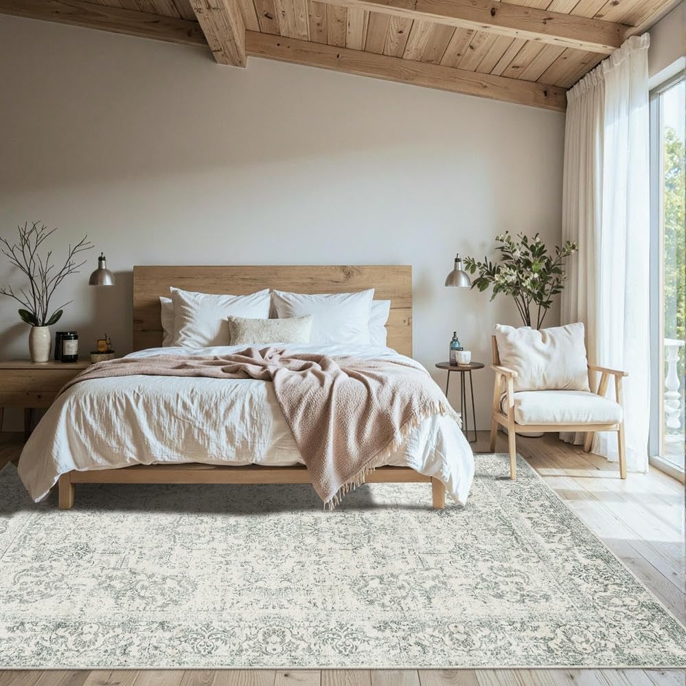 Rugxara Light Green 5X7 Washable Area Rug for Living Room, Bedroom - Image 4