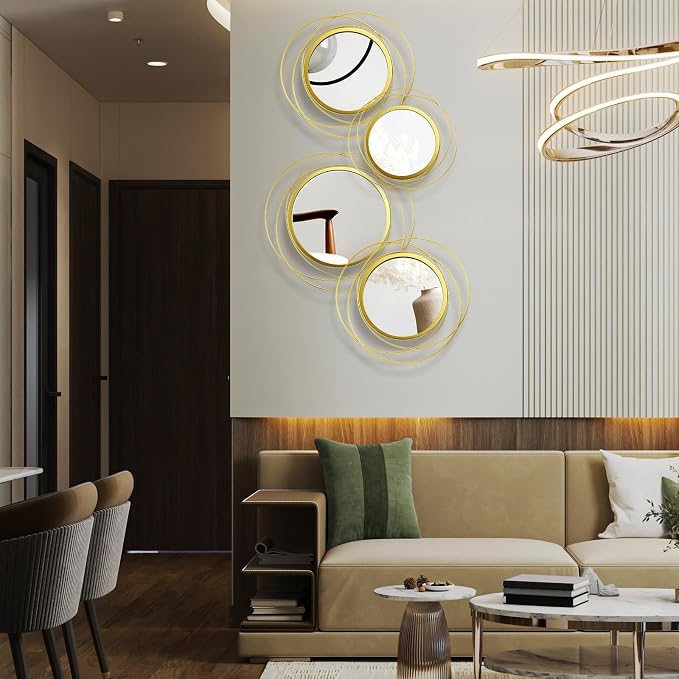 Hicarer 4 Pcs Decorative Wall Mirror Round Modern Circle Mounted Mirror Metal Wall Art Decor for Bedroom Living Room Entryway Dining Room Hallway(Gold) - Image 4