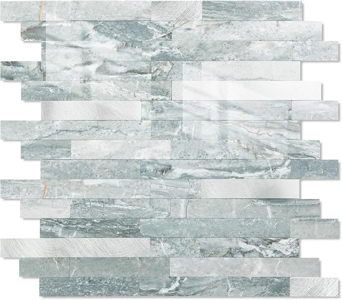 20 - Sheet Peel and Stick Backsplash Wall Tile, PVC Kitchen Backsplash, Stick on Tiles for Backsplash Kitchen (12'' X 12'', Polished Cyan) by Yipscazo