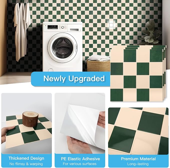 Art3d Grid Tile Peel and Stick Backsplash, 10-Pack, Dark-Green & Warm White | 12 x 12 Inch, Enhanced Thickness, Superior Adhesion, Moisture Resistant, Long-Lasting, Minimalist Look, for Kitchen Decor - Image 5