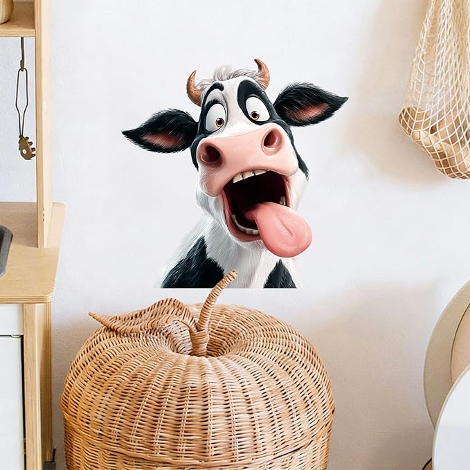Funny Cow Wall Decals Stickers, Cartoon Farm Animal Wall Art Peel and Stick, Removable Vinyl Wall Decor for Bedroom, Living Room, Office, Home Decoration - Image 5