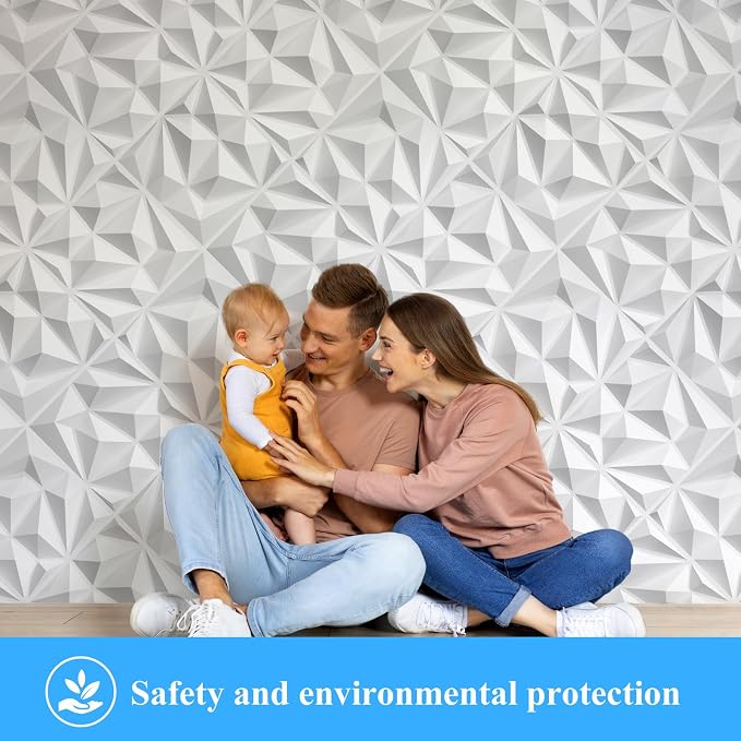 LEVOWAY 33 Pack Decorative 3D Wall Panels for Interior Wall Decor | 12''x12'' White Diamond Design Accent Wall Panles for Living Room,TV Wall Background,Bedroom - Image 6