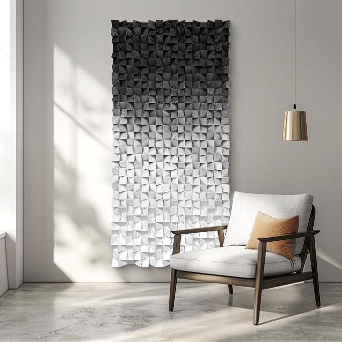LIUZEYUE Faceted Monochrome Mosaic, Modern Wood Wall Sculpture | large office wall decor; graphite gray gradient, organic wood grain; executive office statement wall; 27.6 x 55.1 in - Image 8