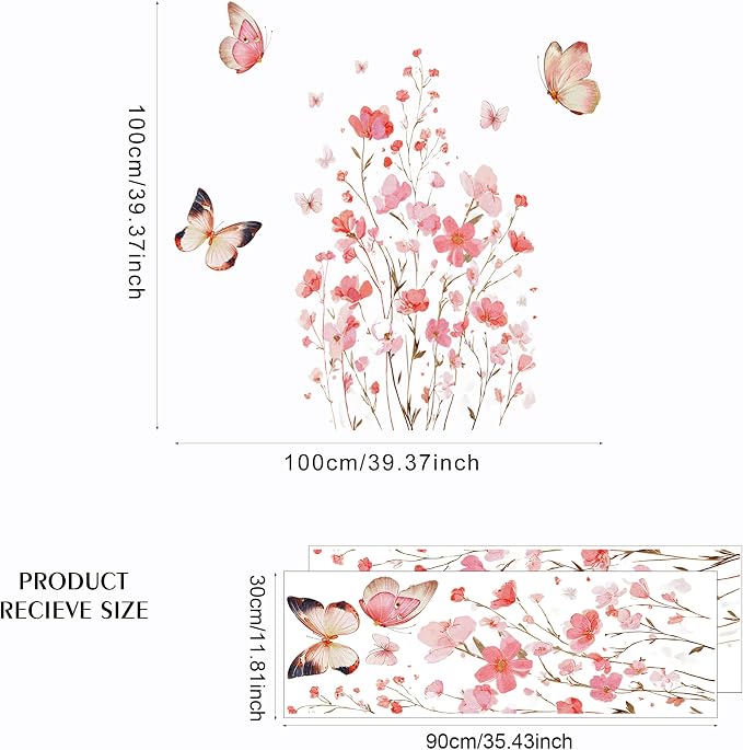Flower Wall Decals - Peel and Stick Flowers Butterflies Wall Stickers,Removable Flower Home Decor Art for Children's Room, Bedroom, Living Room Sofa Wall Corner Decor(Butterfly Floral Wall Decals) - Image 2