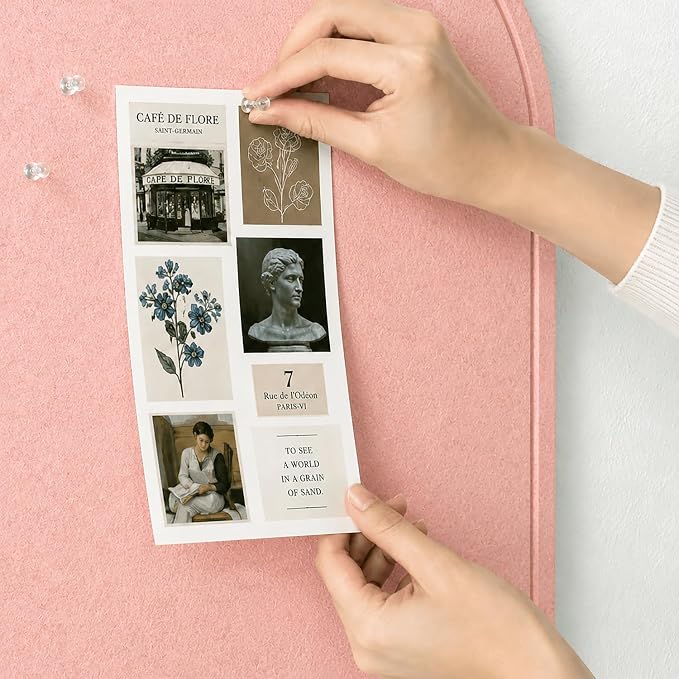 Large Arched Felt Bulletin Board, Sized 36" x 24" for Office & Wall Decor – 6 Customizable Adhesive Tiles with Pins are Perfect to Display Your Photos (Pink-B) - Image 5