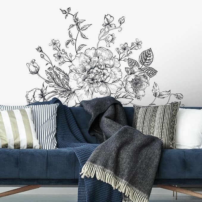 RoomMates RMK3865GM Black and White Peony Peel and Stick Giant Wall Decals by RoomMates
