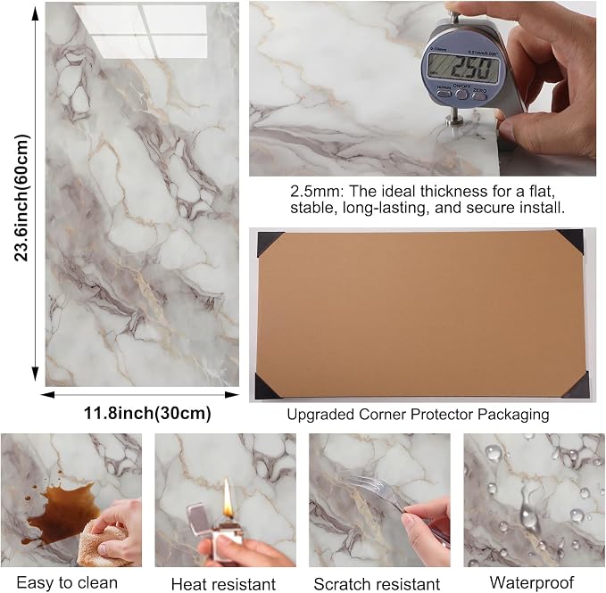 30Pcs Marble Wall Panels 23.6"X11.8" PVC Waterproof Tiles Peel and Stick Wall Panels Self Adhesive Backsplash Tiles for Kitchen Living Rooms TV Walls Bathroom Rv Camper Van (Not Real Tile) - Image 8