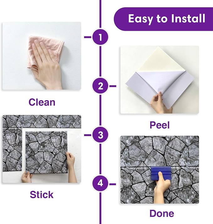 3D Faux Stone Wall Panels Peel and Stick, Designed for Quick DIY | Gray, 10 Pcs 11.8" x 11.8", Stone-Look, Ultra-Light PVC Fake Stone Wall Covering Tiles for Wall Renovation, Cover 9.7 sq ft - Image 6