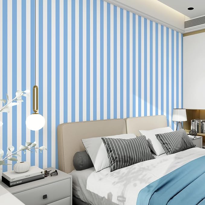 Blue and White Striped Wallpaper Peel and Stick Wallpaper Self-Adhesive Removable Waterproof Wall Paper for Walls Modern Vinyl Film 17.3”x200” - Image 9