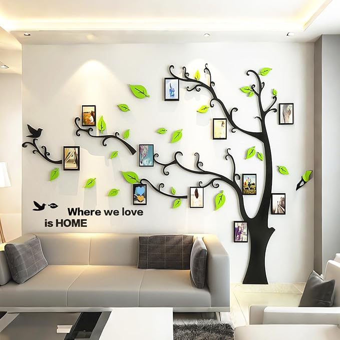 3D Tree Wall Stickers - DIY Photo Frame Tree Wall Decal Family Photo Frame Sticker Murals Wall Decor Living Room Bedroom TV Background Home Decorations (XXL:131 * 95in,Pale Green Left) - Image 7