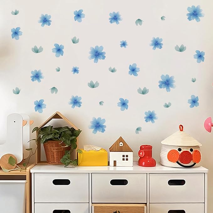 Flower Wall Decals - Peel and Stick Floral Flowers Wall Stickers,Removable Blue Flower Home Decor Art for Kids Living Room, Bedroom, Nursery Decor Wall Corner Decoration (Blue Flower Wall Decals) - Image 4