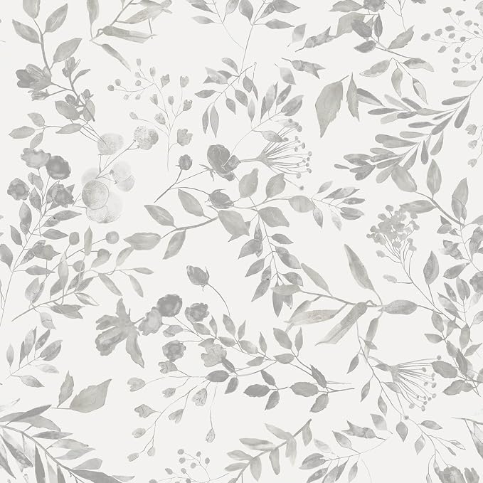 Heroad Grey Peel and Stick Wallpaper Botanical Leaf Contact Paper 17.3''x196'' Vintage Watercolor Neutral Wall Paper Self Adhesive Removable Wallpaper for Bathroom Bedroom Farmhouse Decor Vinyl Roll by HeroadBrand