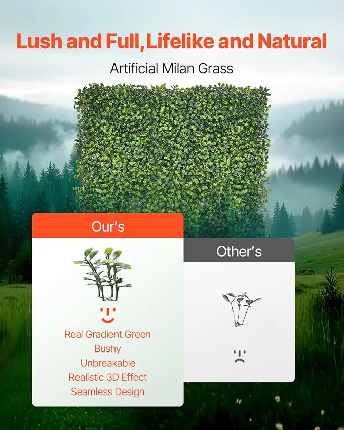VEVOR Artificial Grass Wall Panels, 40 x 120 inch, Milan Grass Greenery Boxwood Panel for Indoor Outdoor Green Decor & Ivy Fence Covering, Privacy Backdrop Wall Hedge Screen for Garden - Image 2