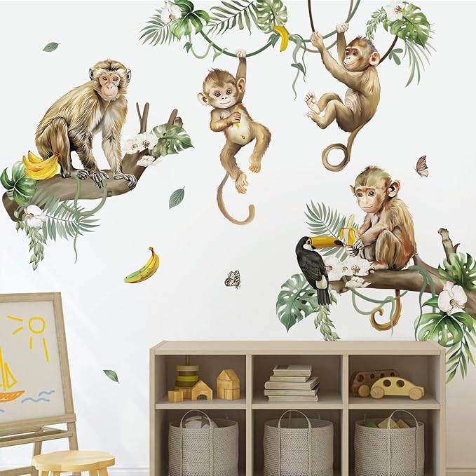 decalmile Wild Monkey Climbing Tree Jungle Animals Wall Decals Stickers - Image 2