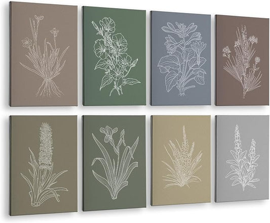 VIYYIEA Acoustic Art Wall Panel, Boho Botanical SoundProof Absorbing Panel | 48×32 in Minimalist Sage Green Floral Home Decor for Bedroom Recording Room, 8pcs Acoustical Colorful 3D Bulletin Board by VIYYIEAART