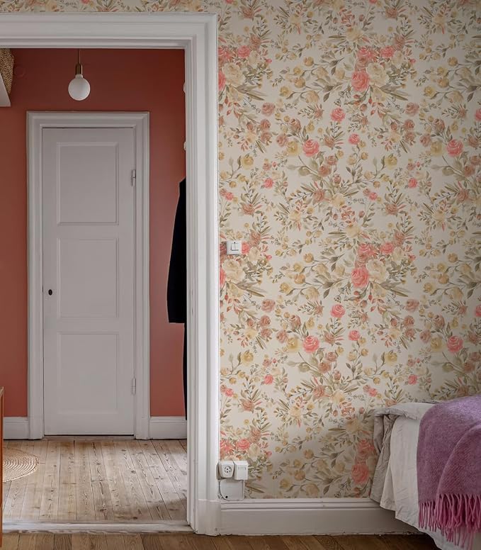 Vintage Floral Wallpaper Peel and Stick Pink Floral wallcovering Self-Adhesive Wallpaper for Cabinets and Drawers Bathroom Wallpapers (Pink Rose, 118" X 17.4") - Image 4