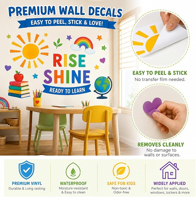 Boho Sun Wall Decal Watercolor Modern Half Sun Wall Decal Sun Rainbow ABC Wall Stickers Vinyl Sticker for Classroom Playroom Bedroom Wall Decor - Image 3