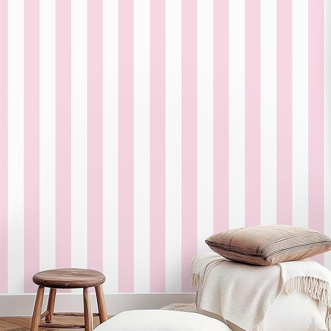 Cohoo Home Pink and White Peel and Stick Wallpaper Striped Cute 17.7"x787" | Stripe Contact Paper for Cabinets Modern Stripes Self-Adhesive Removable Wall Paper Cute Girls Bedroom Nursery Decor Vinyl by CohooHome