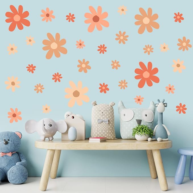 TaoBary 12 Sheet Daisy Wall Sticker Decal,Orange,Colorful Style | Big Flower Wall Sticker, Pink White Floral Decal, Daisy Bedroom Room Decor, Removable Peel and Stick, Nursery Home Wall Decor - Image 3