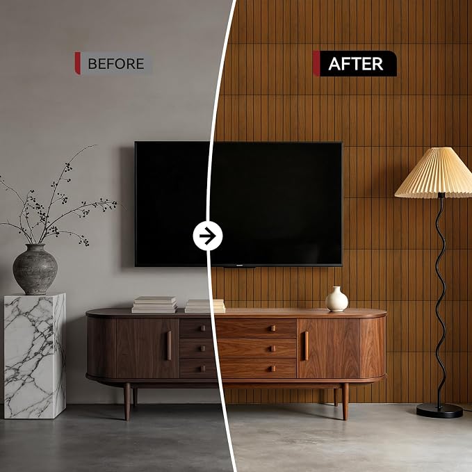 CUCOS Wood Slat Wall Panels Peel and Stick 12"x12" | Self Adhesive PVC Wall Panels for Accent Wall, Waterproof Wall Decor for Living Room Bedroom Office, Dark Brown - Image 5
