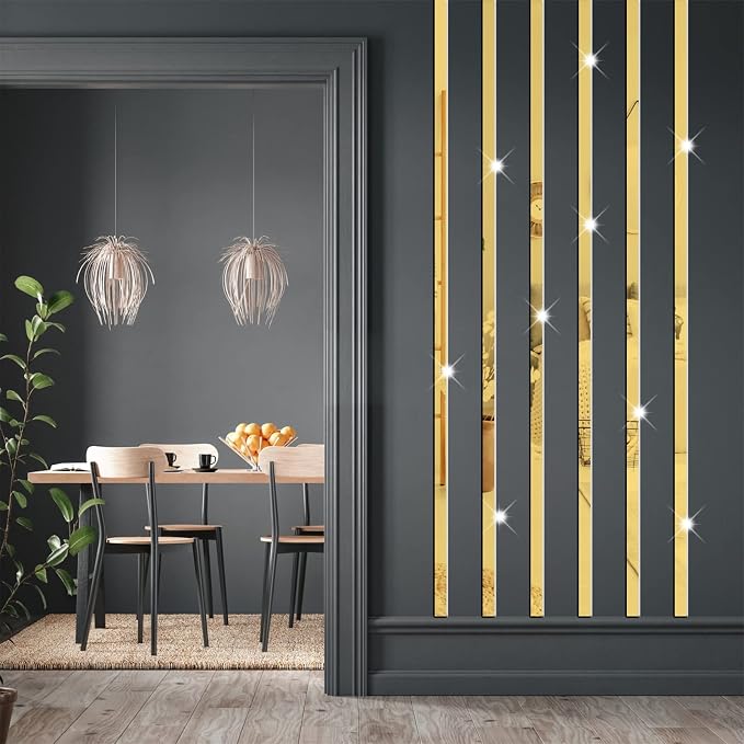 Stripe Mirror Wall Stickers Gold Acrylic Mirror Decals Decor Peel and Stick - Image 2